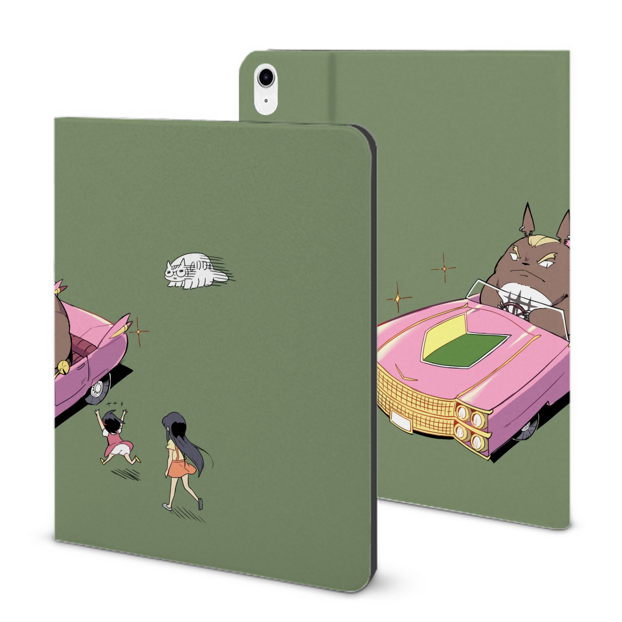 （画像用） となりのトトロ 草壁メイ 草壁サツキ My Neighbor Totoro Satsuki Kusakabe Mei Kusakabe IPad ケース ブック型 PUレザー TPU 耐衝撃 軽量 薄型 ペン収納なし 全面保護 IPad 各モデル対応